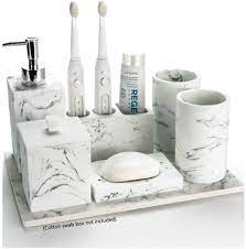Save $3.28 (15%) sale starts at $18.61. Amazon Com Fabax Durable Bath Accessory Set Bathroom Accessories Set Resin Marble Style Bathroom Soap Dispenser Toothbrush Holder And Tumbler Soap Dish Bathroom Accessory Sets Size 6pc Home Kitchen