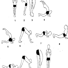The surya namaskar (sun salutation) is a series of 12 yoga poses meant to give praise to the sun. Postures Of Surya Namaskar Download Scientific Diagram