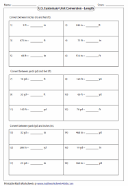 U S Customary Unit Conversion Worksheets