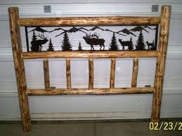 King Size Rustic Iron Style Pine Log Bed Headboard W Wildlife Scene Free Shipping Log Bed Rustic Irons Headboards For Beds