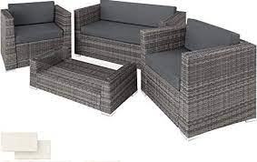 tectake 403085 salon de jardin 2 fauteuils et 1 canape resine tressee et aluminium 2 housses de coussin 4 coussins vis en acier inoxydable gris meubles de jardin en rotin mobilier de salon housse de coussin