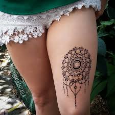 Ready For The Beach Thigh Mandala In Jagua Hennashantalla Santodomingo Puntacana Bavaro Tatt Henna Boho Thigh Henna Henna Tattoo Designs Leg Henna