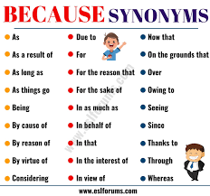 Because Synonym 27 Useful Synonyms For Because Esl Forums Good Vocabulary Words English Vocabulary Words English Writing Skills