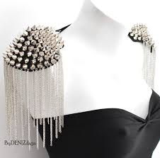 Silver Studded Epaulettesilver Chain Tassel Gold Etsy In 2020 Chain Tassel Silver Chain Silver Studs