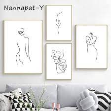Abstract Geometric Line Woman Nordic Posters And Prints Wall Art Canvas Painting Black White Wall Pictures For Living Room Decor In 2021 White Canvas Art Geometric Wall Art Wall Art Prints