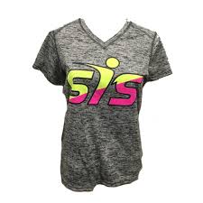 sis tonal blend ladies v neck tee badger heather voltyellow hotpink black