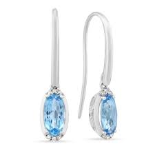 14k White Gold Checkerboard Oval Light Blue Topaz And Diamond Drop Earrings Borsheims