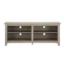 This tv console in a walnut finish adds functionalitythis tv console in a walnut finish adds functionality and cool vintage style to your living room. Walker Edison Modern Wood Open Storage Tv Stand For Most Tvs Up To 65 White Oak Bb58cspwo Best Buy