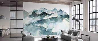 Halbglänzende tapete berglandschaft am lake magog jetzt bei wayfair.de finden. Watercolor Mountains Fototapete Nach Mass Photowall