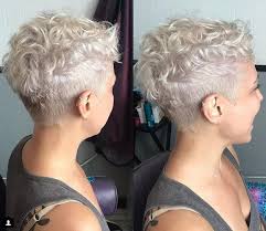 Undercut Curly Pixie For Older Women Grey Haircut Undercut Curly Hair Curly Pixie Hairstyles Short Permed Hair
