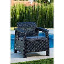 Keter Corfu Charchoal Resin Allweather Outdoor Patio Garden Furniture Armchair With Cushions Conti Outdoor Patio Chairs Poolside Furniture Outdoor Armchair