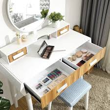Amazon Com Vasagle Vanity Table Set With Big Round Mirror Large Tabletop Makeup Table With 4 Drawers Mid Vanity Table Set Vanity Table Dressing Room Design