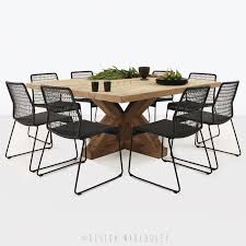 Reclaimed Teak Dining Table With Eight Black Chairs Outdoor Dining Set Outdoor Dining Table Wicker Dining Chairs