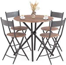 Amazon Com Mecor 5 Pcs Dining Table Set W 4 Folding Chairs Mid Century Vintage Round Coffe Metal Dining Table Dining Table Setting Black Dining Room Chairs