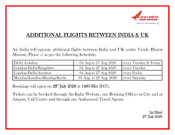 Air India On Twitter Flyai Announcing Additional Flights Between India And Uk Under Vbm Phase 5 Booking Starts On 28th July 1400 Hrs Https T Co 1komzzropc