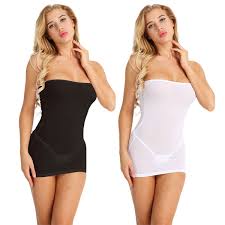 US Women Strapless Bodycon Tube Top Dress See Through Mesh Babydoll  Nightwear | eBay
