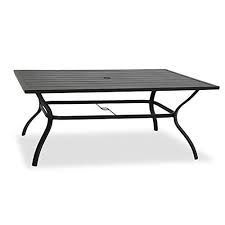 Ulax Furniture Outdoor Patio Rectangular Slatted Dining Table With Umbrella Hole Classic Black In 2020 Metal Dining Table Backyard Furniture Decor Patio Dining Chairs