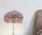 Table Desk Feather Lamp Crystal Center Pillar Grey for Bedside - Dia35cm*  H50cm / Dia13.78" x H19.69"