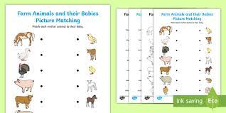 Celebrate the new life of spring with this theme on baby. Farm Animals And Their Babies Matching Worksheet Ages 5 7