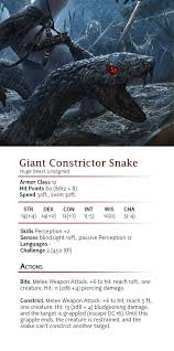 Giant Constrictor Snake Cr 2 By Dizman Dungeons And Dragons Homebrew Home Brewing Dungeons And Dragons Classes