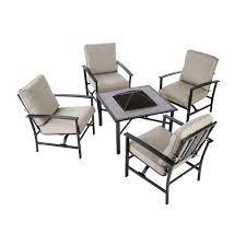 Resin wicker sofa and glider chairs featuring deep seat cushions bring charming tones to your patio or deck. Hampton Bay Grand Parkway 5 Piece Patio Fire Pit Set The Home Depot Canada