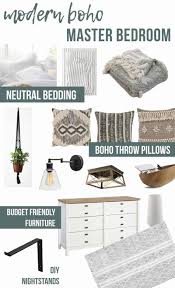 Bedrooms with modern furniture appear in a bohemian style, utilizing several vines and ornamental plants with wide leaves. Modern Boho Bedroom Mood Board And Reveal Making Manzanita