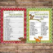 Printable Baby Shower Word Scramble And Answer Sheet Woodland Animal Baby Shower Games Baby Shower Wording Animal Baby Shower Games Woodland Animal Baby Shower