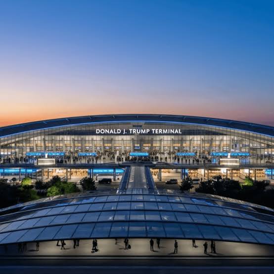 President Donald J. Trump International Airport signage and airport renaming image.
