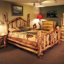 You'll also find a collection of reclaimed bedroom furniture, linens, throw pillows, cabin area rugs, chandeliers, table lamps, blankets and lighting fixtures. Colorado Aspen Wild Log Bedroom Furniture Log Bedroom Sets Log Cabin Bedroom Furniture