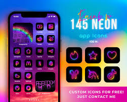 145 Rainbow Neon Ios 14 Icons Neon App Covers Ios 14 Icons Etsy In 2021 App Covers App Icon Custom Phone
