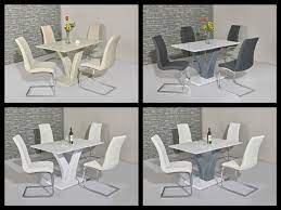 Ellie High Gloss 120cm Dining Table Amp Chairs Cream Grey Amp White White Contemporary Dining Table Dining Table Table And Chair Sets
