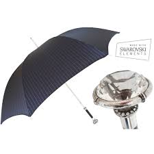 An umbrella or parasol is a folding canopy supported by wooden or metal ribs that is usually mounted on a wooden, metal, or plastic pole. Pasotti Men Umbrella Pinstripe Silver Handle Huge Swarovski Crystal Italian Design