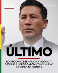 Reemplazó a Vidovic: Rodrigo Paz designa a Jorge Franz García como nuevo  Ministro de Justicia