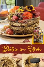 So Geht S Eine Lange Girlande Aus Stroh Wickeln Girlande Zu Einer Gefassform Aufwickeln Und Mit Zahnstocher Und Herbst Herbstliche Tischdeko Herbst Dekoration