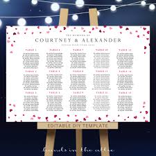 hearts confetti seating chart editable diy template