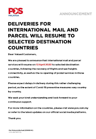 Track & trace your parcels, calculate postage prices, find a postcode, and more! Pos Malaysia International Mail And Parcel Services Resumption Myfdc
