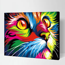Rainbow Animals Paint By Number Kit Diy Digital Oil Painting Etsy Painting Cat Painting Lion Painting