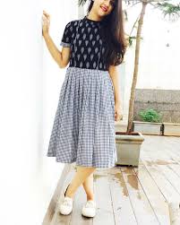 Black Ikat And Checks Fusion Dress Designs Indian Patterns For Women Pakistani Latest Fashion Tops Pa Casual Frocks Frock For Women Kalamkari Dresses