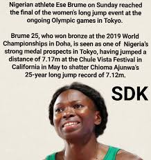 Ese brume is a nigerian athlete who specializes in the long jump. G93floptkrnxgm