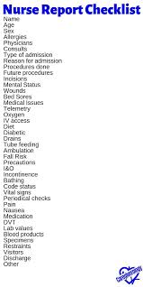 Detailed Nurse Report Checklist What Should Be Passed On During Shift Report He Diyjoy Nursing School Survival Nursing School Notes Nurse