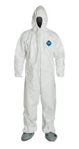 tyvek coveralls zipper front elastic wrists and ankles hood boots