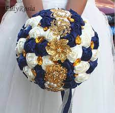 The best blue wedding flowers (and 16 gorgeous blue bouquets) if you're sold on this versatile shade for your wedding color palette, we have the perfect stems to round out your arrangements. Dark Royal Blue Vintage Bridal Bouquet For Wedding Gold Jewelry Brooch Crystals Ivory Satin Roses Custom Made Wedding Flowers Wedding Bouquets Aliexpress