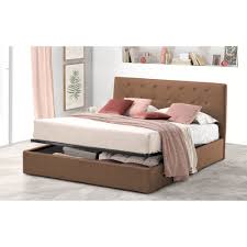 Pat Tapitat pentru Dormitor cu Lada Rabatabil, 100x190 cm, Abra Promo Dolce  Dormire, Maro deschis