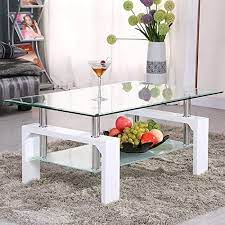 The Perfect Mecor Rectangle Glass Coffee Table White Modern Side Coffee Table With Lower Shelf Woode Coffee Table Design Modern Coffee Tables Side Coffee Table
