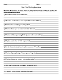 Troy Movie Guide Bundle Viewing Questions Graphic Organizer Quiz Troy Movie Movie Guide This Or That Questions