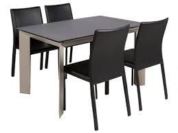 Muebles comedor juegos de comedor juego de. Mesa Comedor Extensible Piedra Y 4 Sillas Negras Polipiel