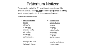 Conjugação do verbo 'kaufen' em alemão. Vergangenheit Notizen Past Tense Notes Prateritum Notizen These Verbs Go In The 2 Nd Position Of A Sentence Like Present Tense They Do Not Need Ppt Download