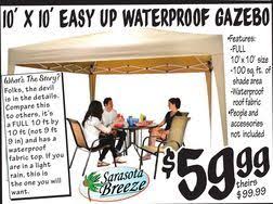Sarasota Breeze 10 X 10 Easy Up Waterproof Gazebo From Ollie S Bargain Outlet 59 99 Waterproof Gazebo 10 Easy Gazebo