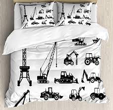 Black And White King Size Duvet Cover Queen Size 4 Piece Duvet Cover Set Construction Black Silhouettes Concrete Mixer Machines Indus Construction Bedding Duvet Cover Sets Full Bed Sheets