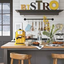 grey kitchen island wooden top yellow